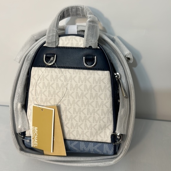 Michael Kors Rhea Mini Color-Block Logo Backpack Blue chambray Navy - Picture 8 of 9